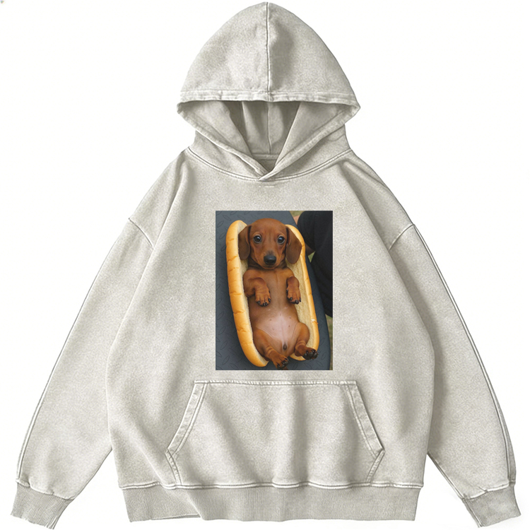 Hot Dog Dachshund Meme Retro Washed Hoodie