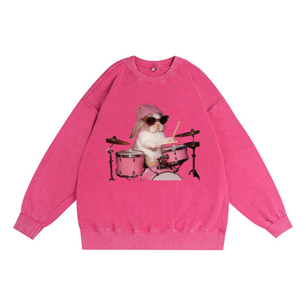 Bunny Rockin' Bunny Retro Premium Washed Cotton Crewneck Sweatshirt