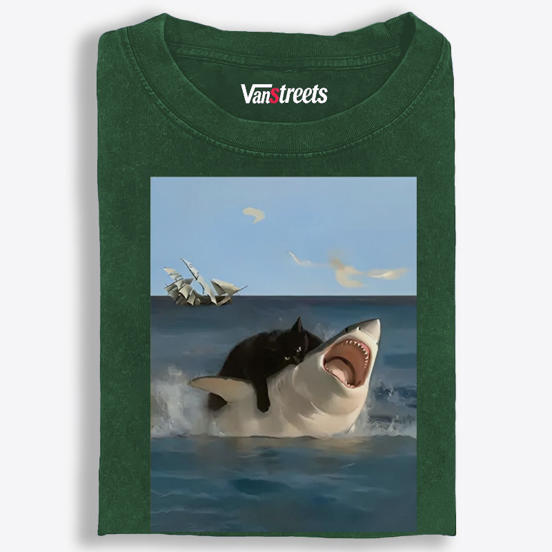Shark Attack Retro Washed T-Shirt | 100% Cotton | Streetwear Essential