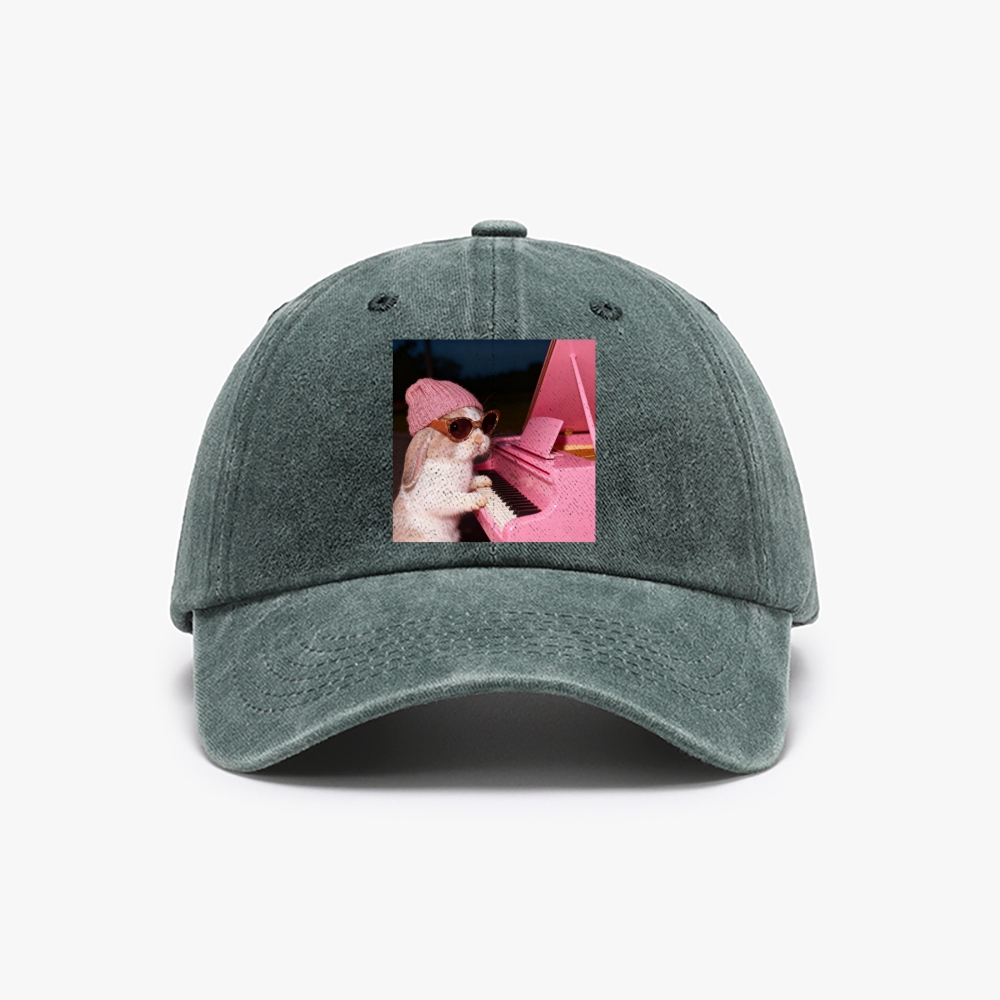 Bunny The Piano Rabbit Retro Washed Baseball Cap