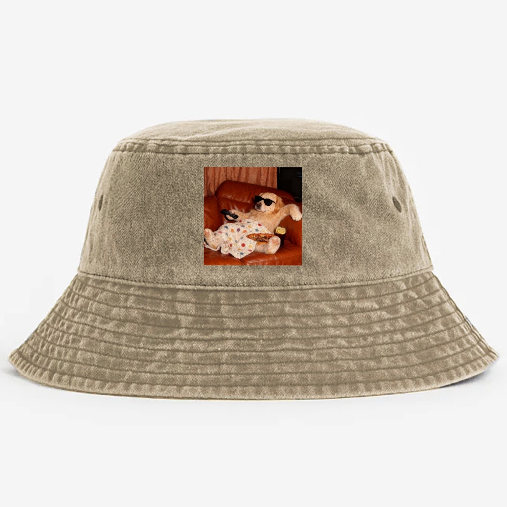 Golden Retriever Relaxing On Couch Retro Vintage Washed Bucket Hat