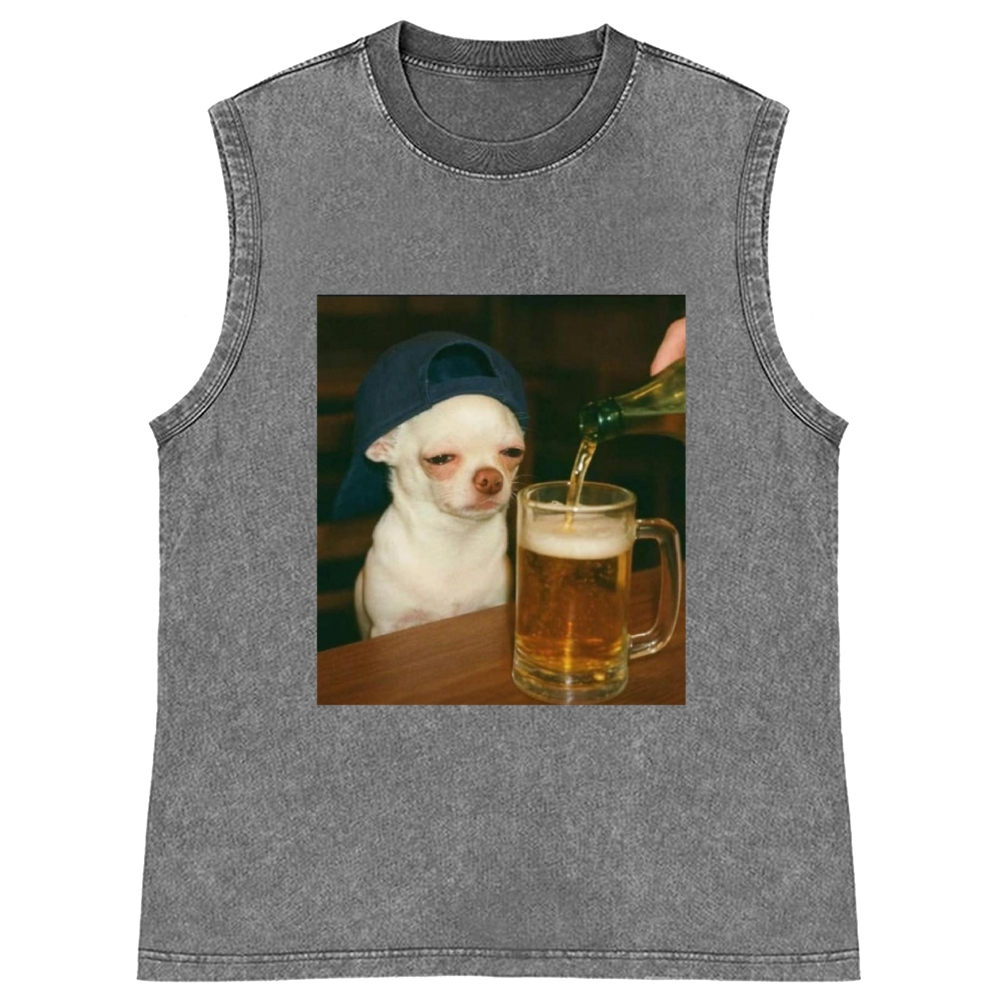 Chihuahua Beer Pour Meme Retro Washed Tank Top