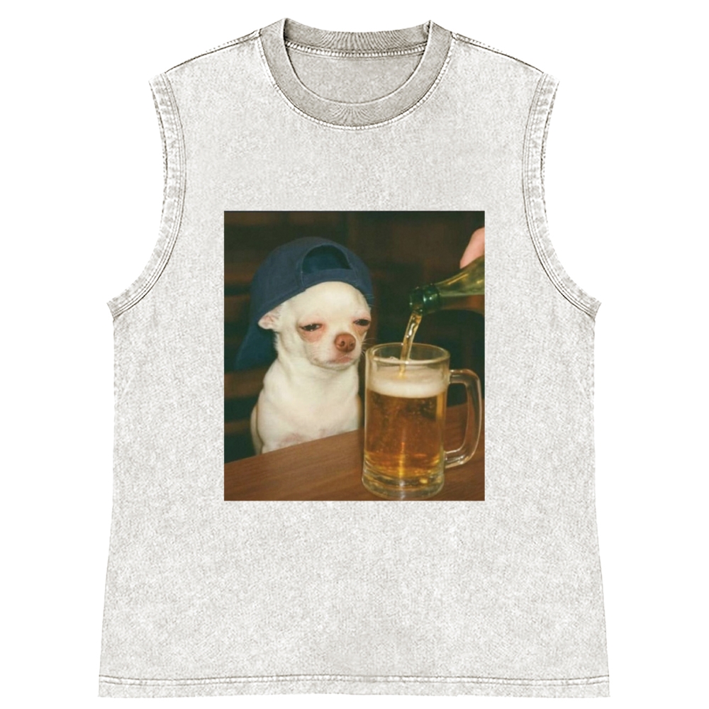Chihuahua Beer Pour Meme Retro Washed Tank Top