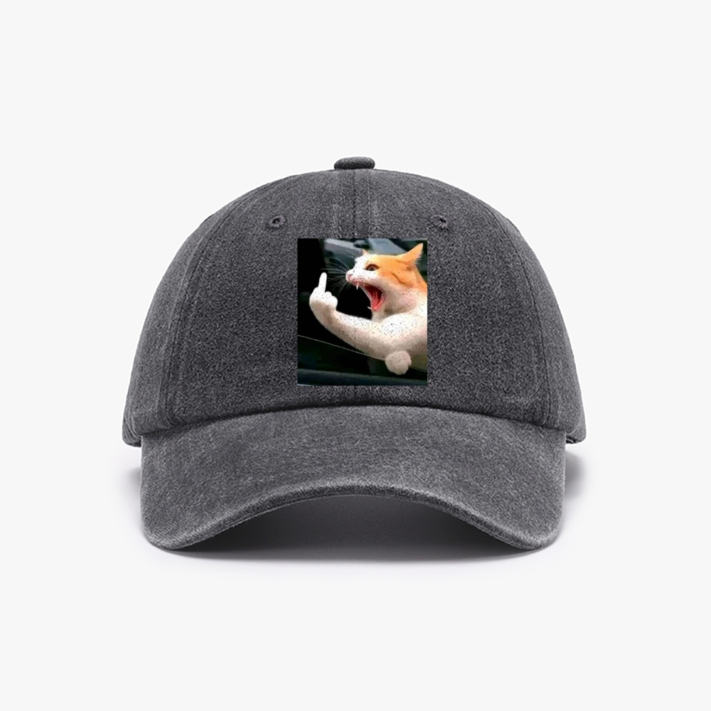 Middle Finger Cat Meme Retro Washed Baseball Cap
