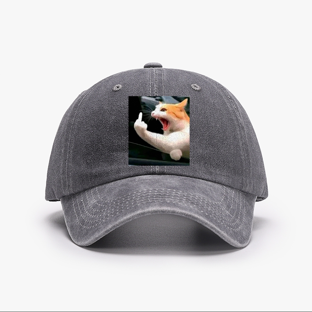 Middle Finger Cat Meme Retro Washed Baseball Cap
