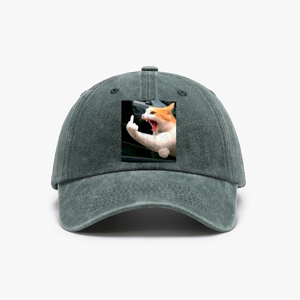 Middle Finger Cat Meme Retro Washed Baseball Cap