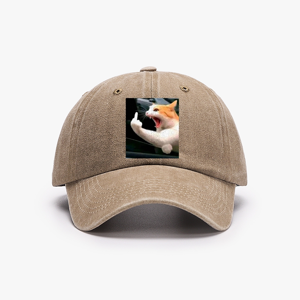 Middle Finger Cat Meme Retro Washed Baseball Cap