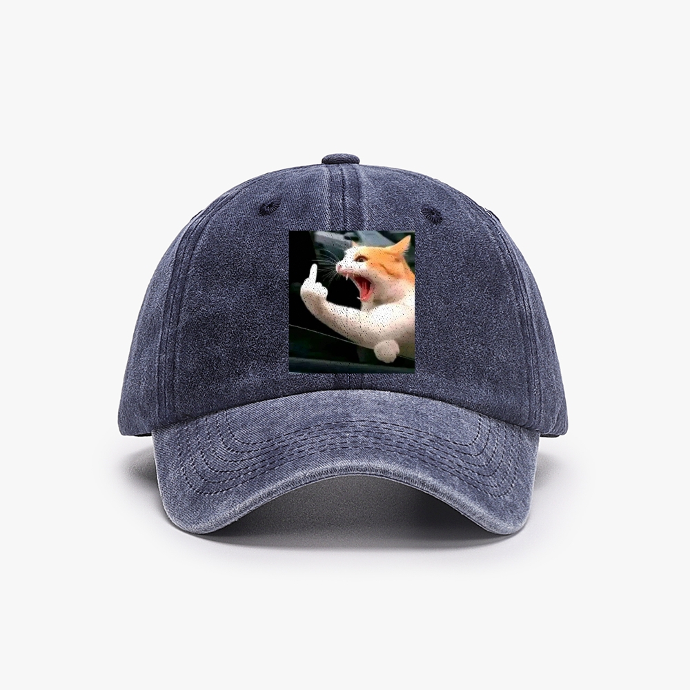 Middle Finger Cat Meme Retro Washed Baseball Cap