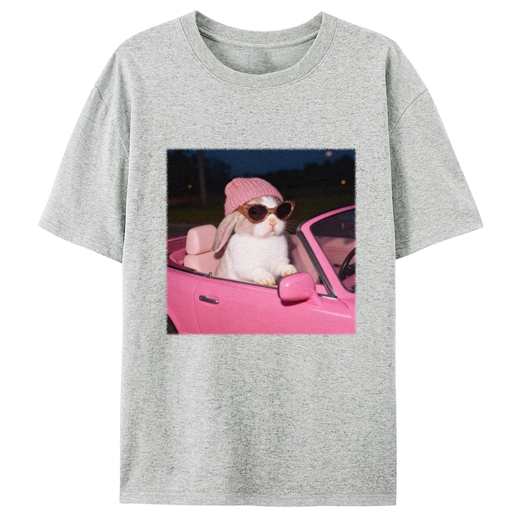 Fashion Bunny Cruising In Pink Car Retro Designed for Women - Slim Fit Cotton Tee