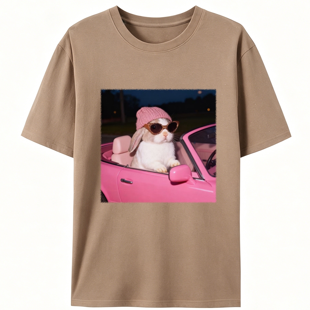 Fashion Bunny Cruising In Pink Car Retro Designed for Women - Slim Fit Cotton Tee
