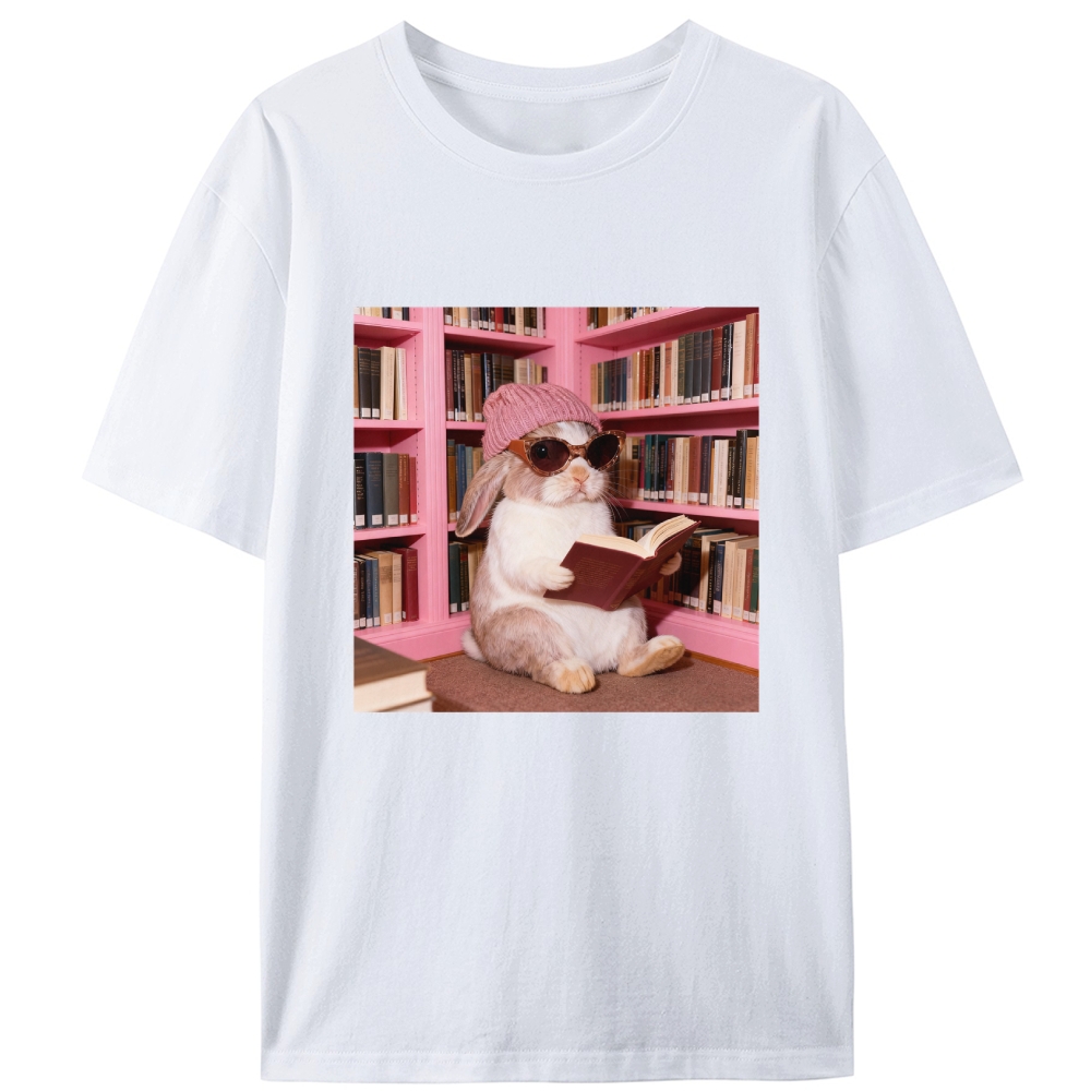 Bunny Bookish Rabbit Retro Designed for Women - Slim Fit Cotton Tee