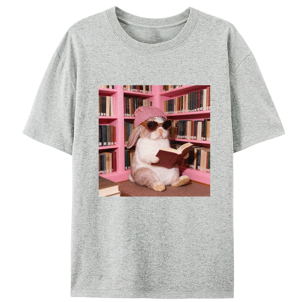 Bunny Bookish Rabbit Retro Designed for Women - Slim Fit Cotton Tee
