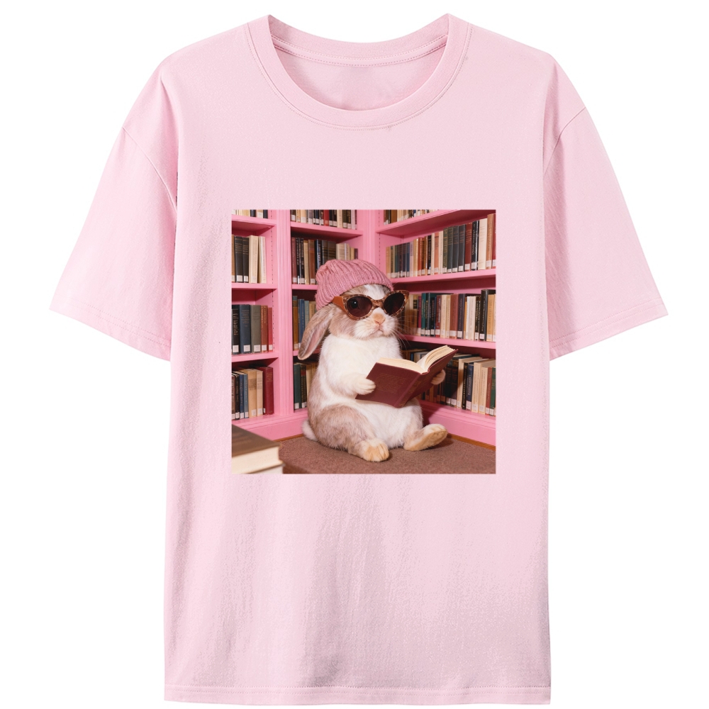 Bunny Bookish Rabbit Retro Designed for Women - Slim Fit Cotton Tee
