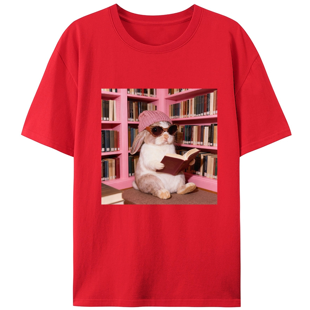 Bunny Bookish Rabbit Retro Designed for Women - Slim Fit Cotton Tee
