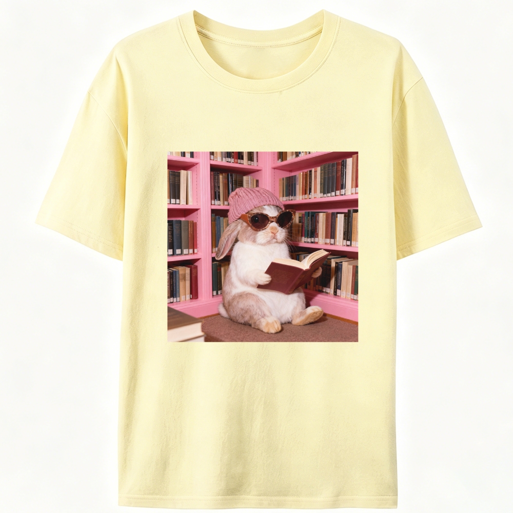 Bunny Bookish Rabbit Retro Designed for Women - Slim Fit Cotton Tee