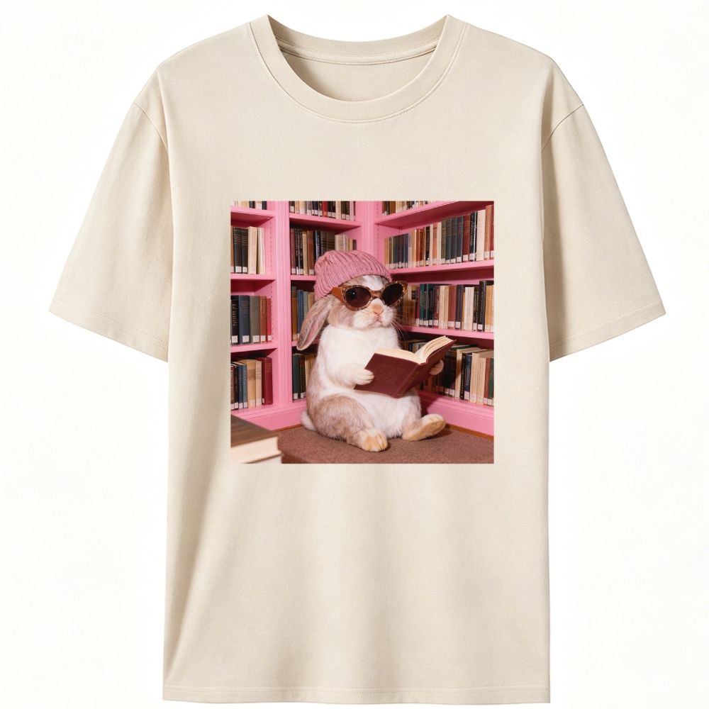 Bunny Bookish Rabbit Retro Designed for Women - Slim Fit Cotton Tee