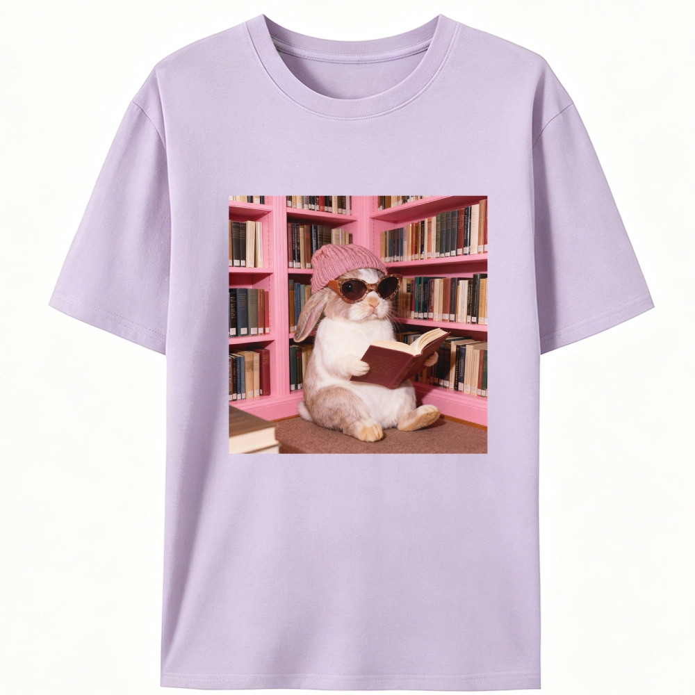 Bunny Bookish Rabbit Retro Designed for Women - Slim Fit Cotton Tee