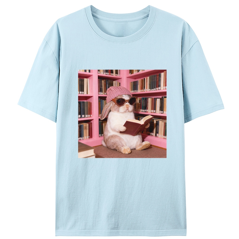 Bunny Bookish Rabbit Retro Designed for Women - Slim Fit Cotton Tee