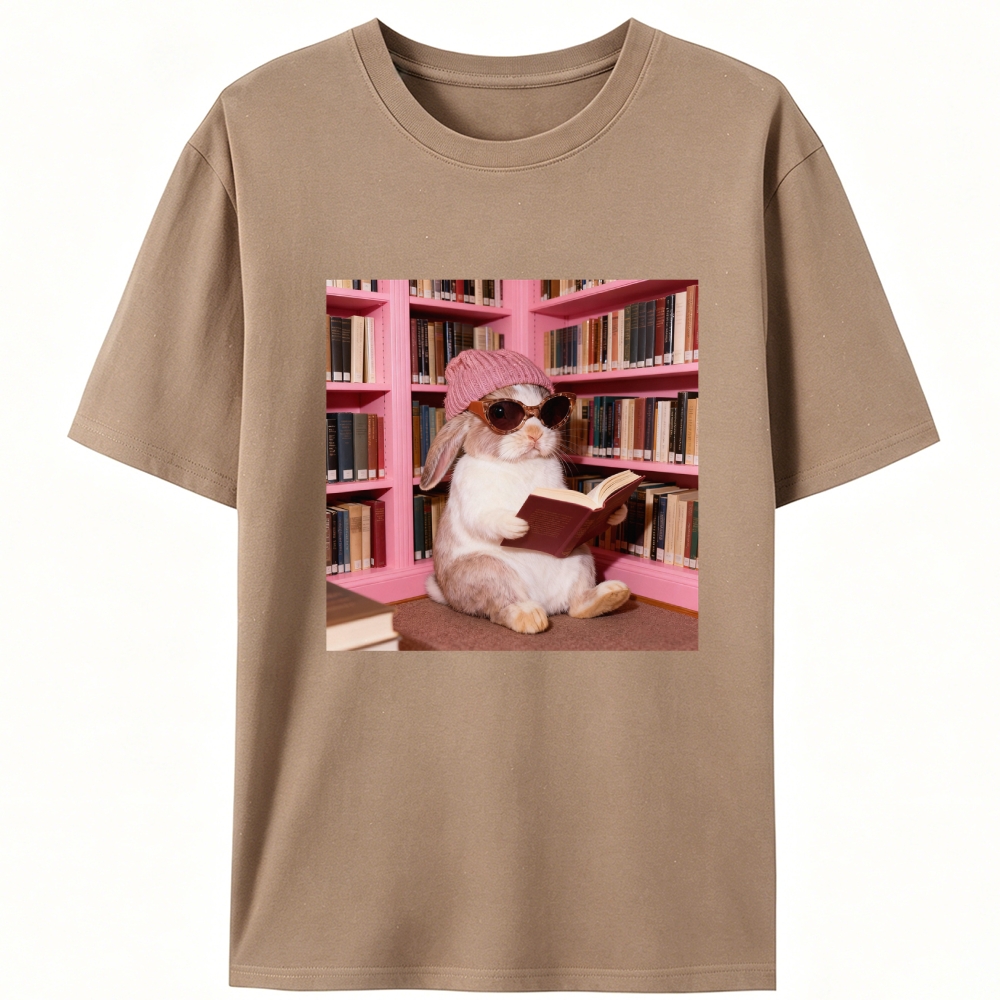 Bunny Bookish Rabbit Retro Designed for Women - Slim Fit Cotton Tee
