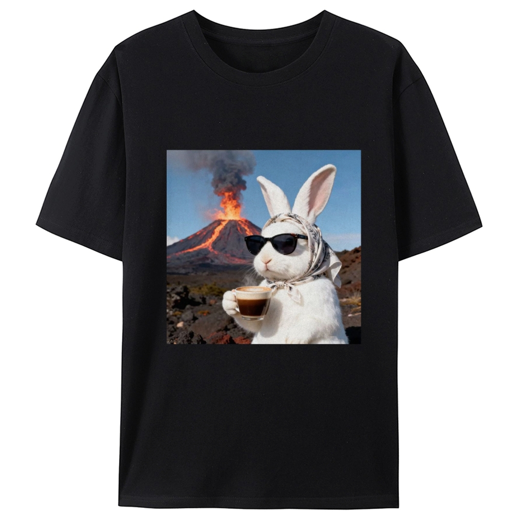Volcano Coffee Bunny Retro Designed for Women - Slim Fit Cotton Tee