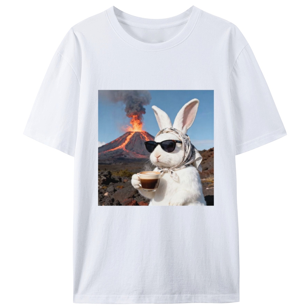 Volcano Coffee Bunny Retro Designed for Women - Slim Fit Cotton Tee