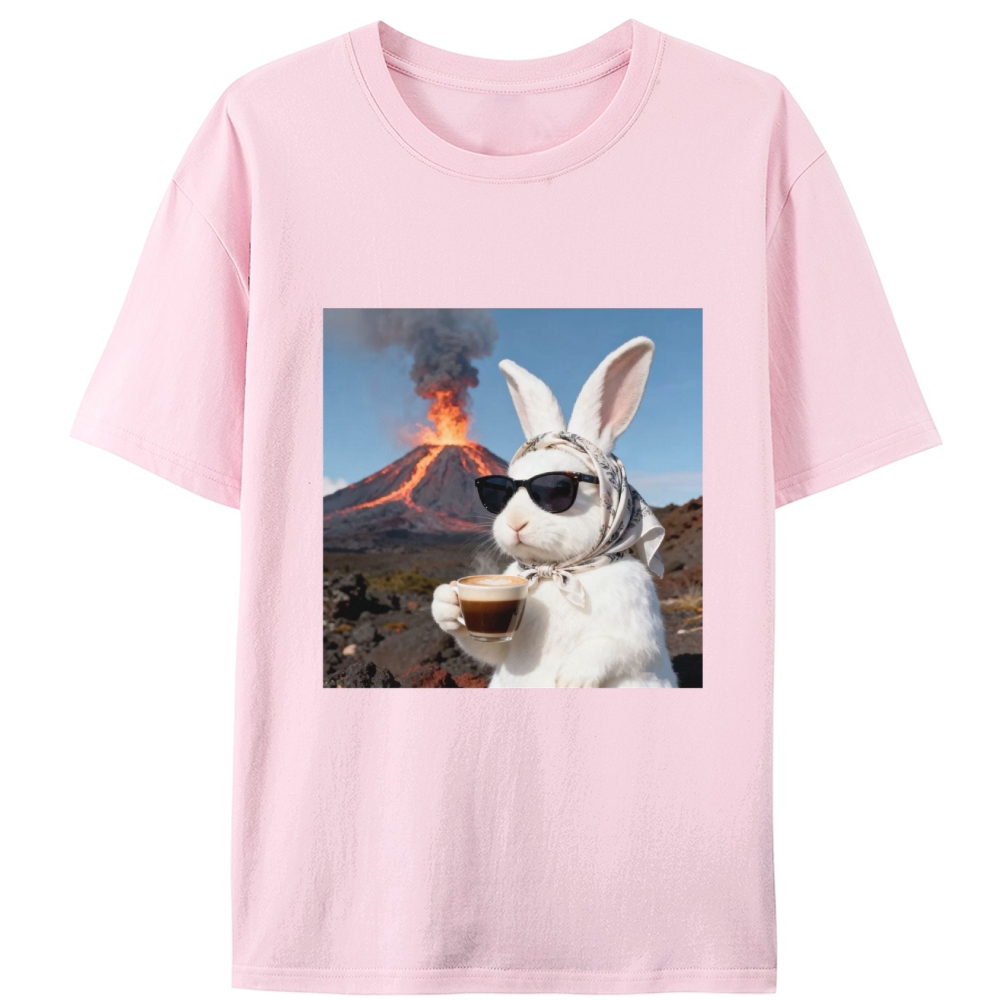 Volcano Coffee Bunny Retro Designed for Women - Slim Fit Cotton Tee