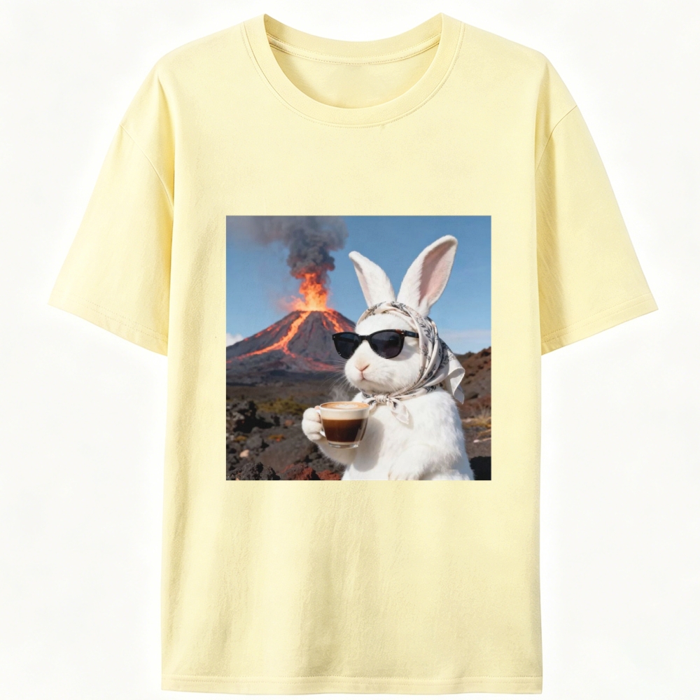 Volcano Coffee Bunny Retro Designed for Women - Slim Fit Cotton Tee