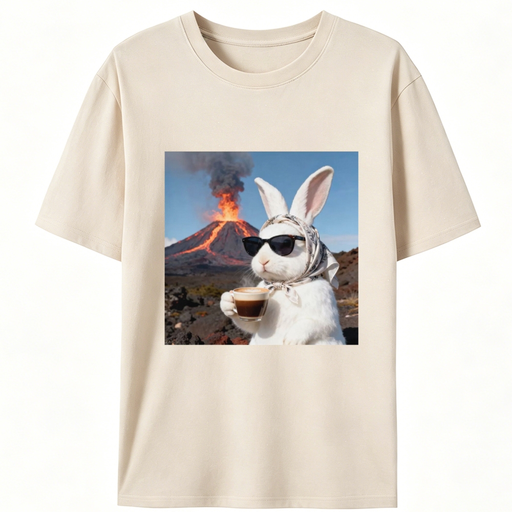 Volcano Coffee Bunny Retro Designed for Women - Slim Fit Cotton Tee