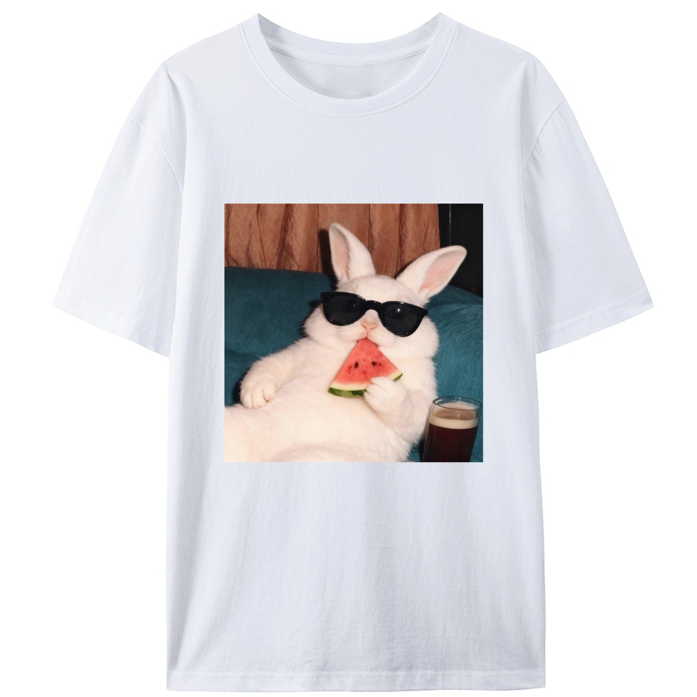 Rabbit Eating Watermelon Sunglasses Retro Designed for Women - Slim Fit Cotton Tee