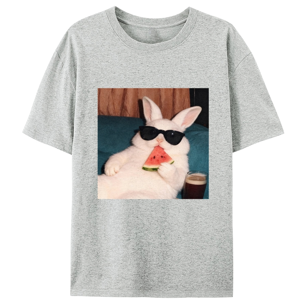 Rabbit Eating Watermelon Sunglasses Retro Designed for Women - Slim Fit Cotton Tee