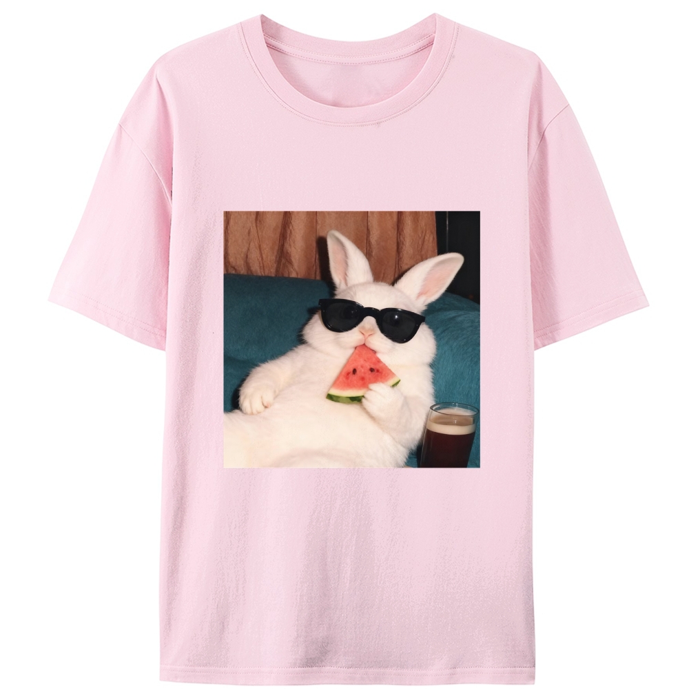 Rabbit Eating Watermelon Sunglasses Retro Designed for Women - Slim Fit Cotton Tee