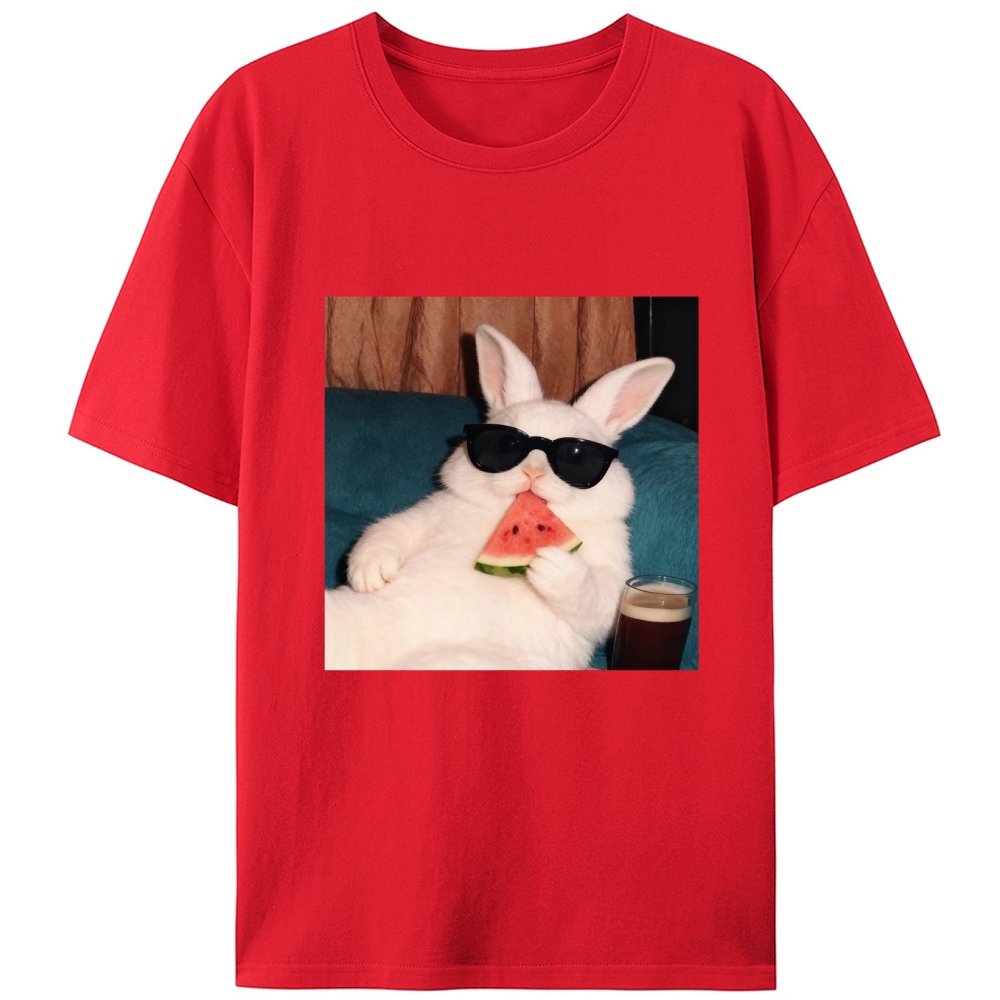 Rabbit Eating Watermelon Sunglasses Retro Designed for Women - Slim Fit Cotton Tee