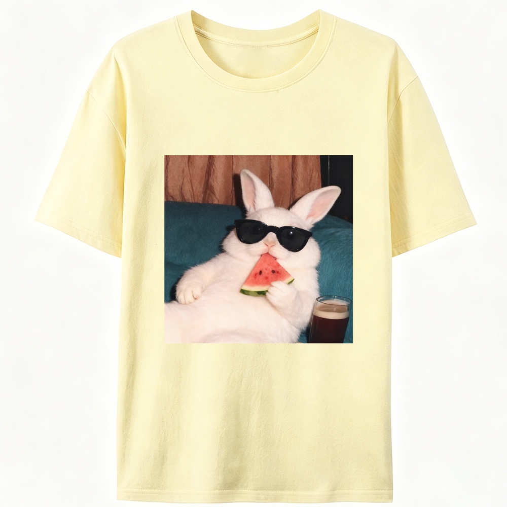Rabbit Eating Watermelon Sunglasses Retro Designed for Women - Slim Fit Cotton Tee