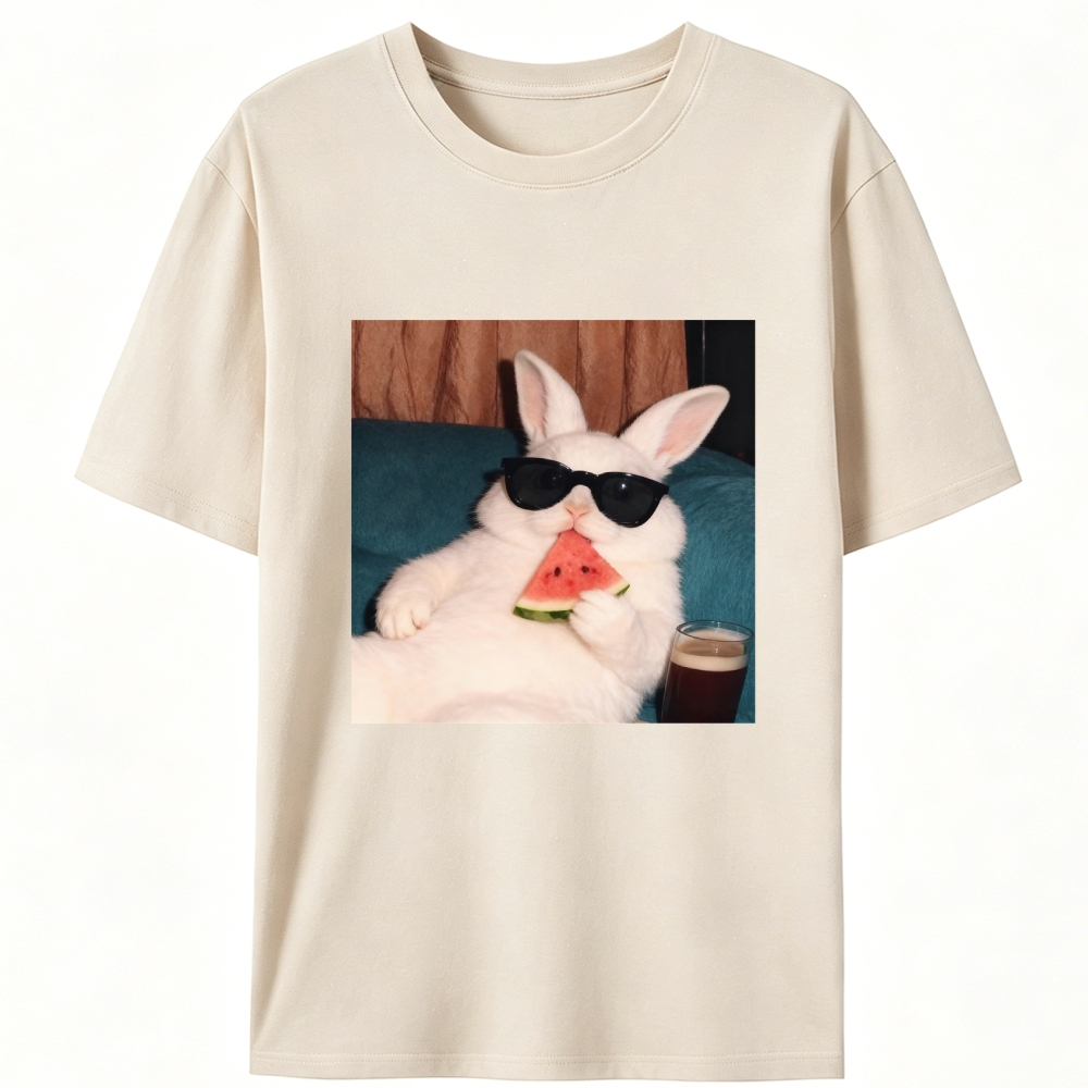 Rabbit Eating Watermelon Sunglasses Retro Designed for Women - Slim Fit Cotton Tee