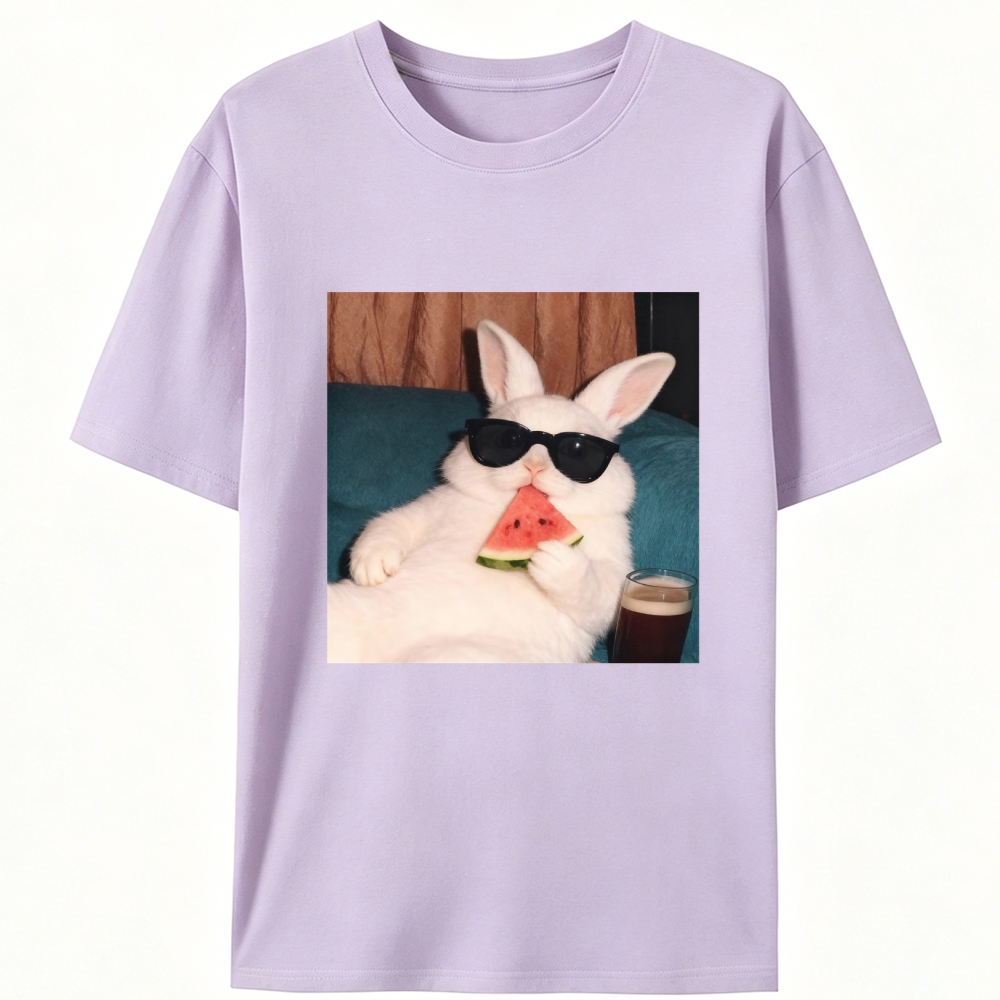 Rabbit Eating Watermelon Sunglasses Retro Designed for Women - Slim Fit Cotton Tee