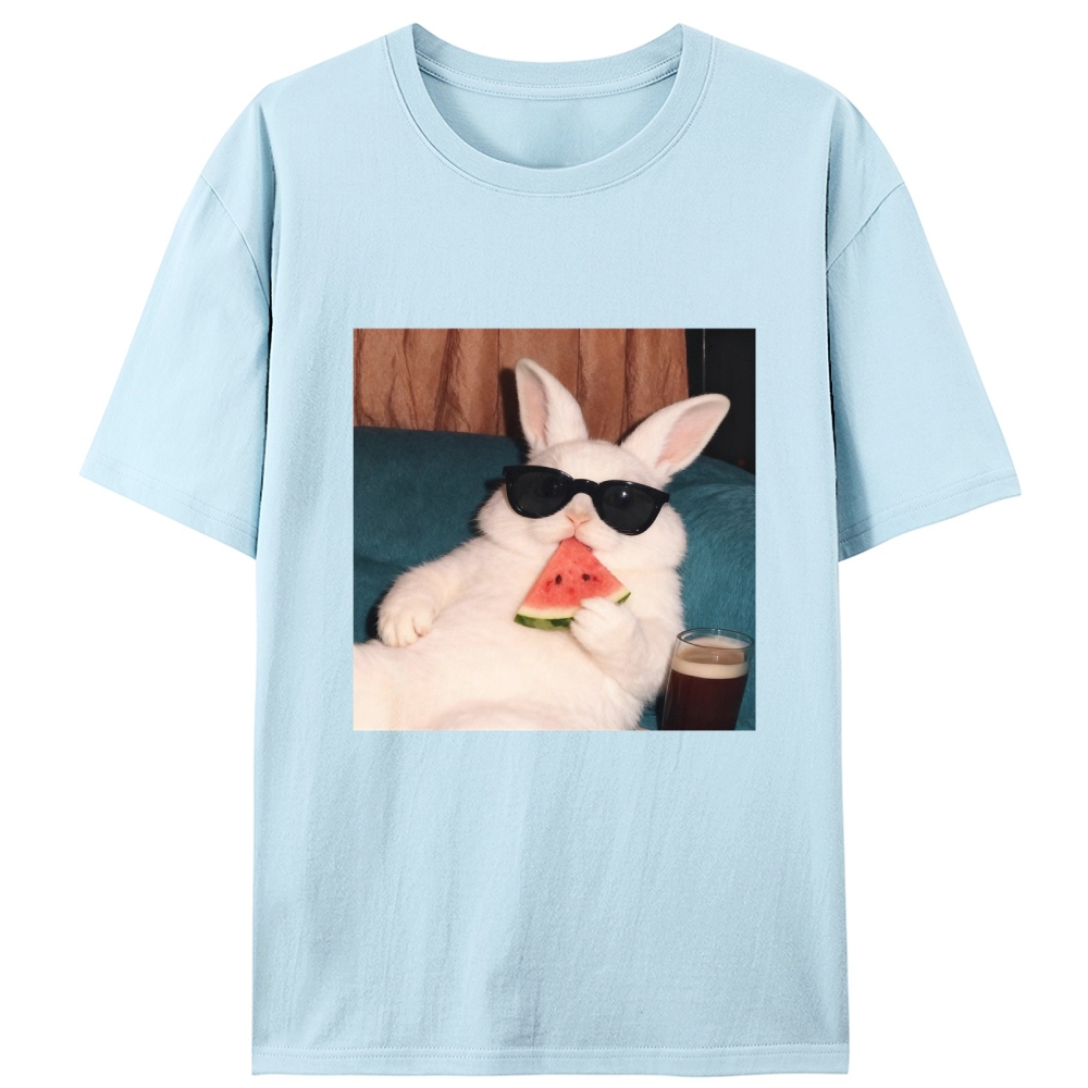 Rabbit Eating Watermelon Sunglasses Retro Designed for Women - Slim Fit Cotton Tee