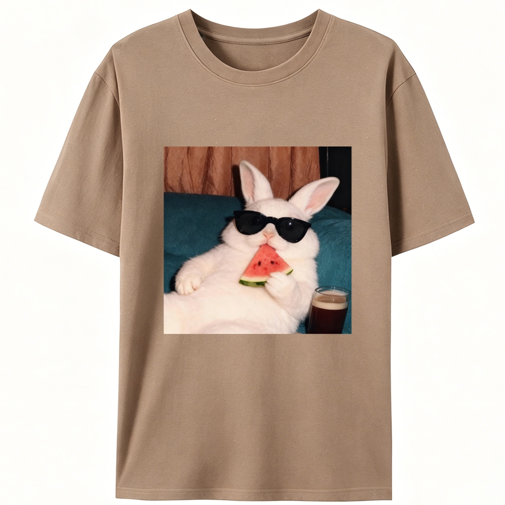 Rabbit Eating Watermelon Sunglasses Retro Designed for Women - Slim Fit Cotton Tee