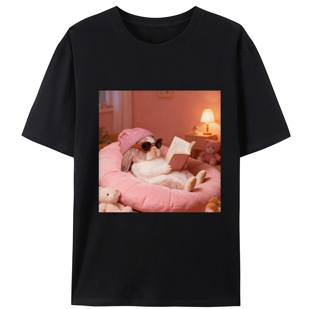 Bunny Bookish Rabbit Retro Designed for Women - Slim Fit Cotton Tee