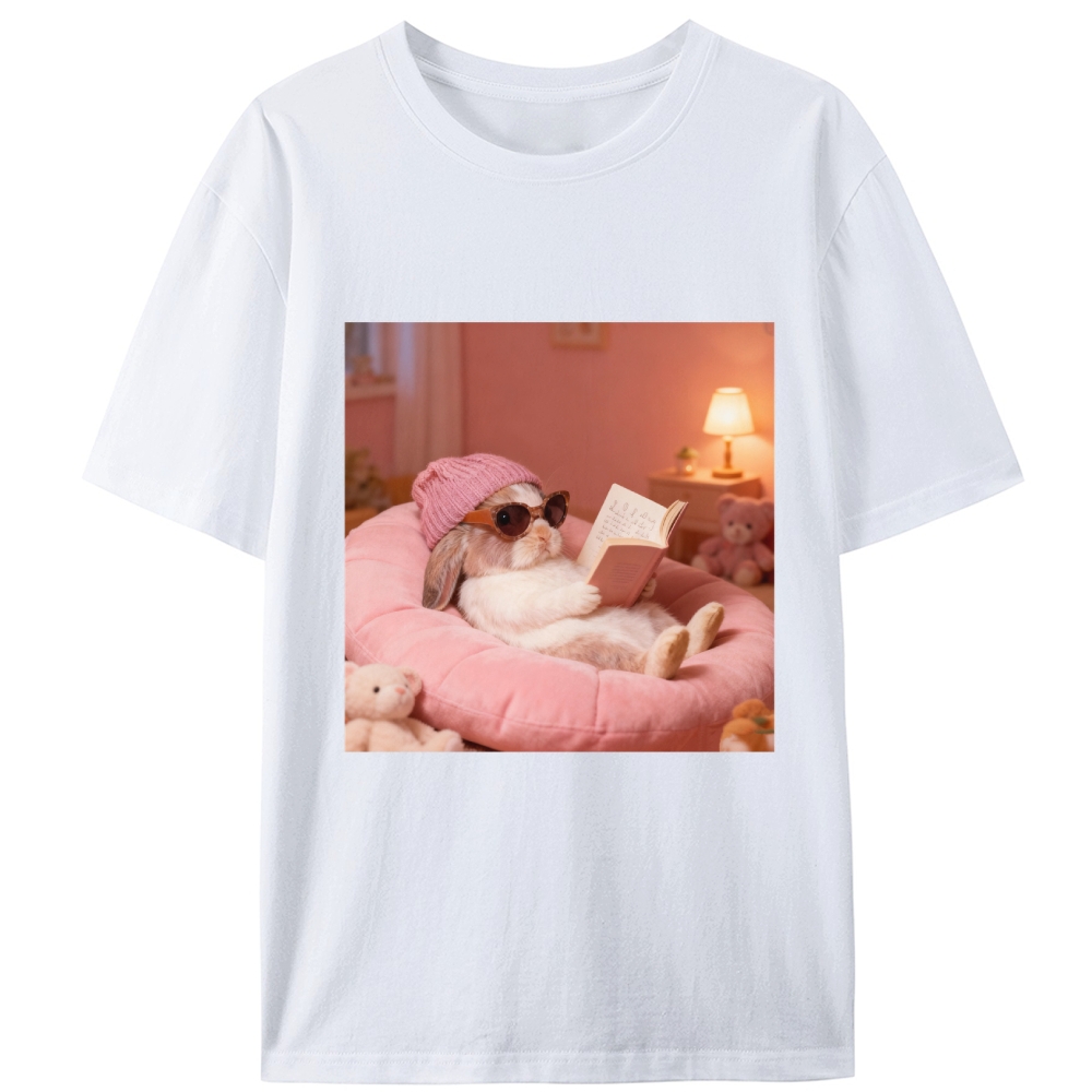 Bunny Bookish Rabbit Retro Designed for Women - Slim Fit Cotton Tee