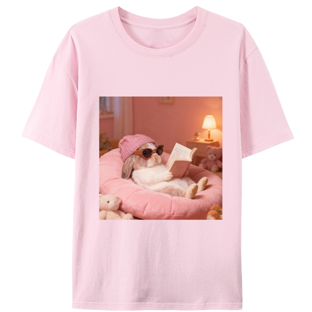 Bunny Bookish Rabbit Retro Designed for Women - Slim Fit Cotton Tee