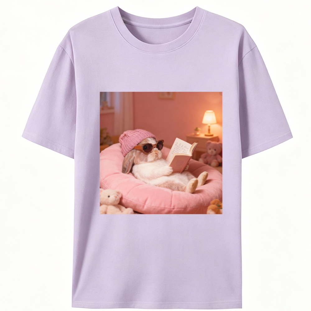 Bunny Bookish Rabbit Retro Designed for Women - Slim Fit Cotton Tee