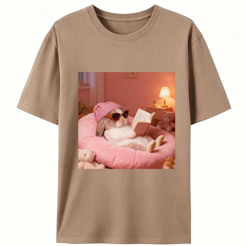 Bunny Bookish Rabbit Retro Designed for Women - Slim Fit Cotton Tee