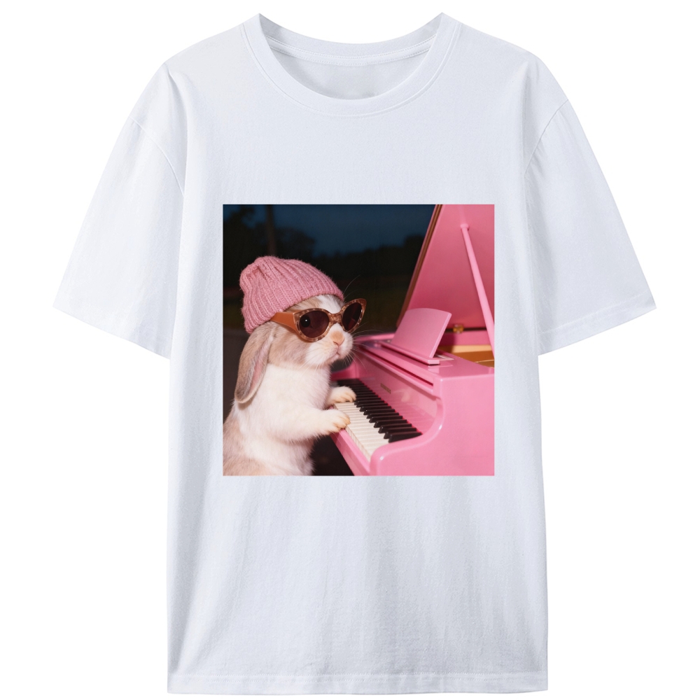 Bunny The Piano Rabbit Retro Designed for Women - Slim Fit Cotton Tee