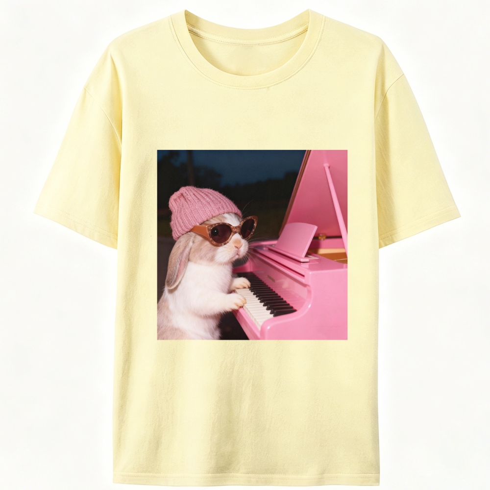 Bunny The Piano Rabbit Retro Designed for Women - Slim Fit Cotton Tee