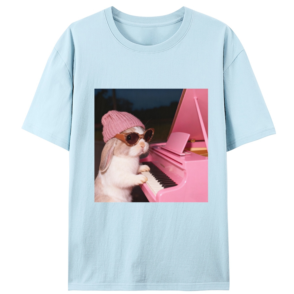 Bunny The Piano Rabbit Retro Designed for Women - Slim Fit Cotton Tee