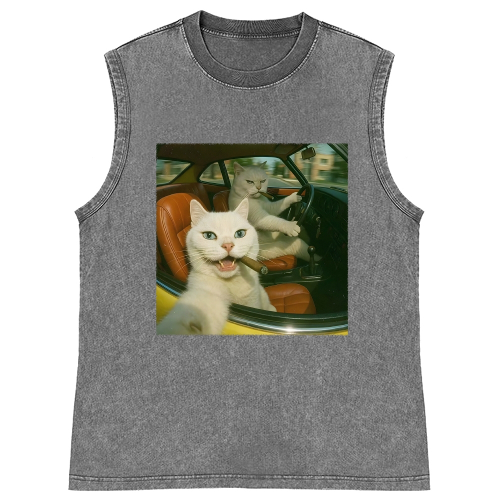 Cats With Cigars, Retro Vibes Washed Tank Top
