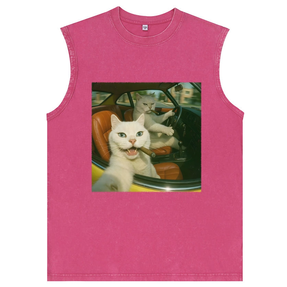 Cats With Cigars, Retro Vibes Washed Tank Top