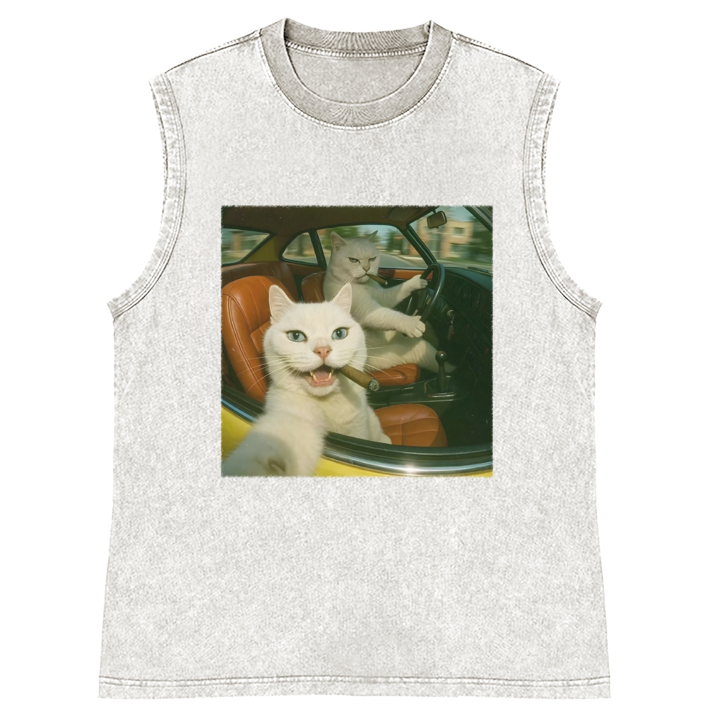 Cats With Cigars, Retro Vibes Washed Tank Top