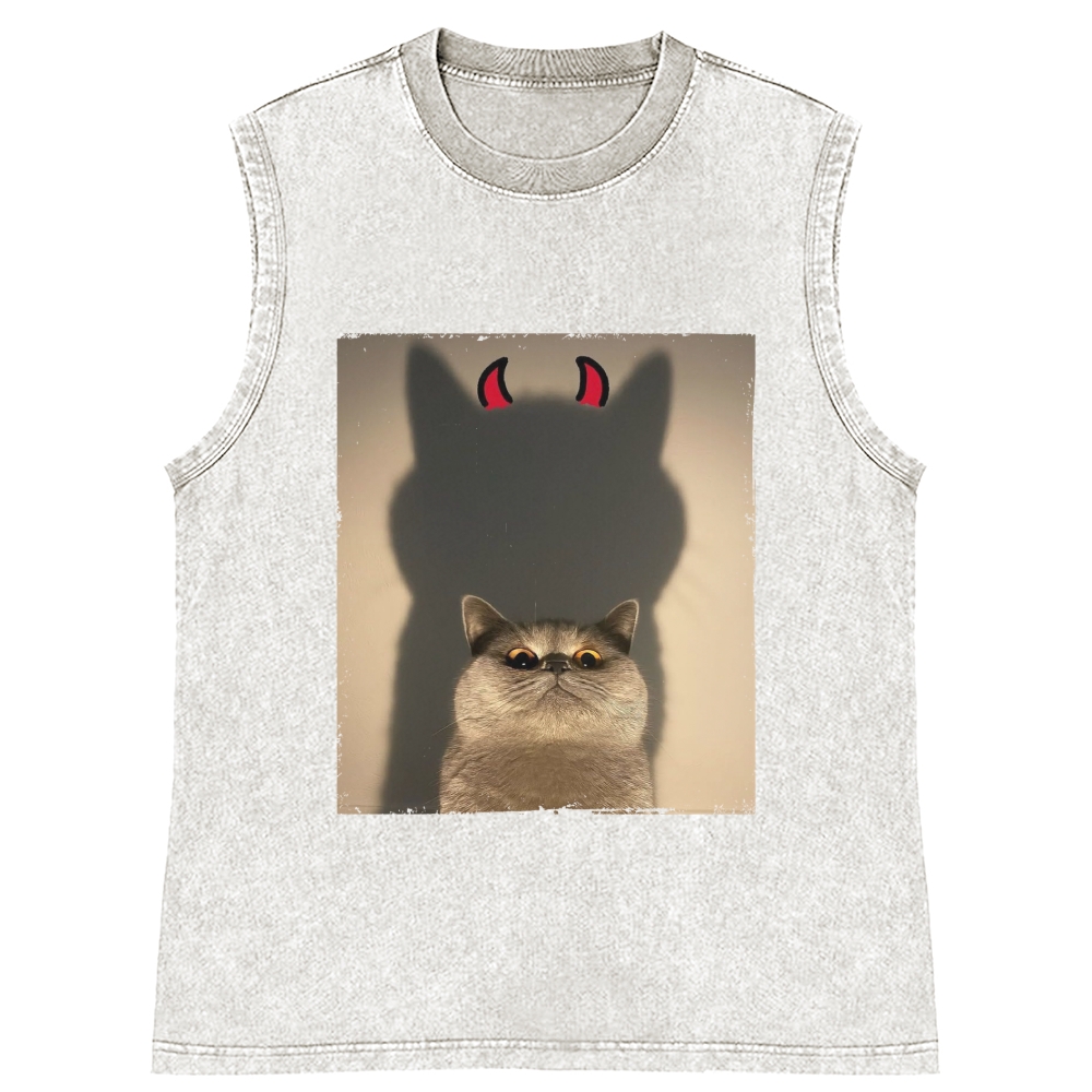 Demon Shadow Cat Meme Retro Washed Tank Top