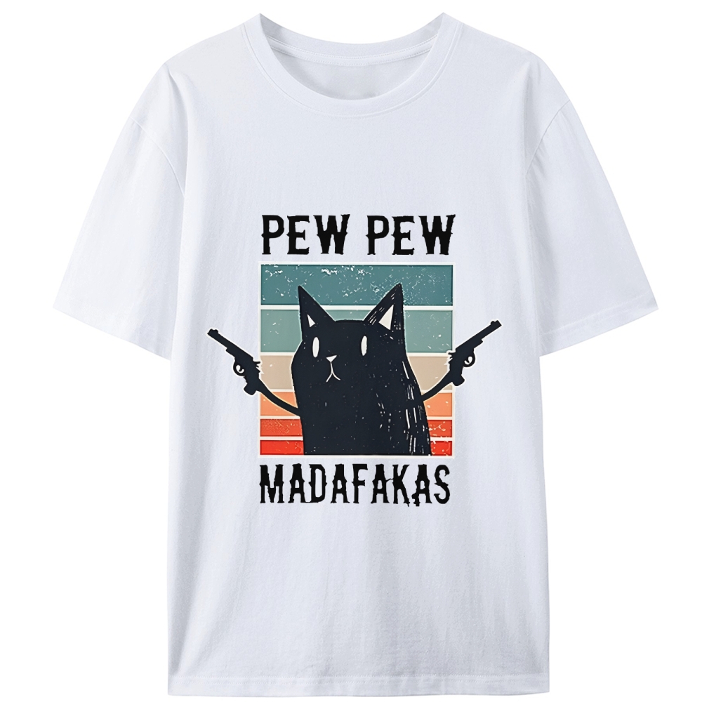 "Pew Pew Madafakas" Black Cat Retro Designed for Women - Slim Fit Cotton Tee